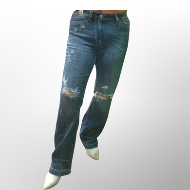 Elle Mid- Rise Destroyed Bootcut Jeans