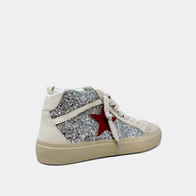 SILVER DEEP RED STAR HIGH TOP SNEAKERS