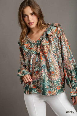 To Be in Love Green Paisley Top