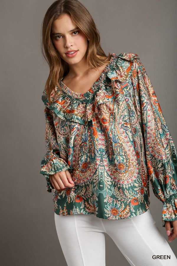 To Be in Love Green Paisley Top